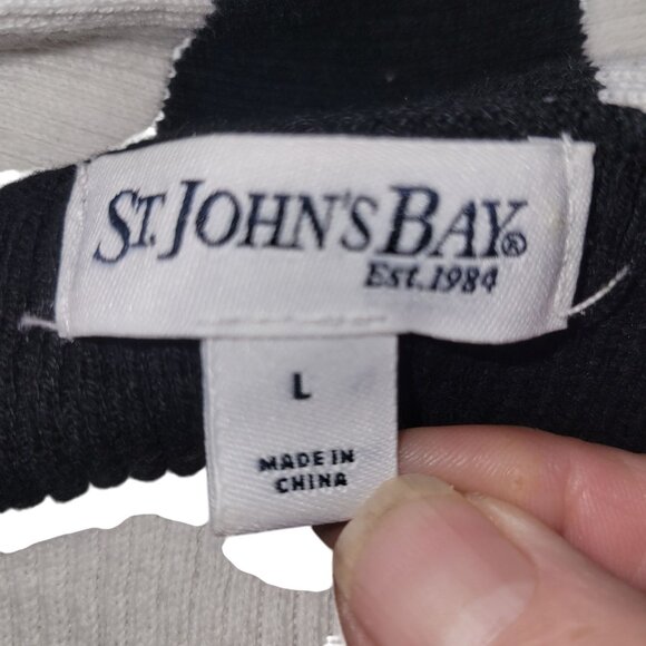 St. Johns Bay Womens Black & White Striped Open-Front Cardigan Sweater L 100% Co - Picture 5 of 6